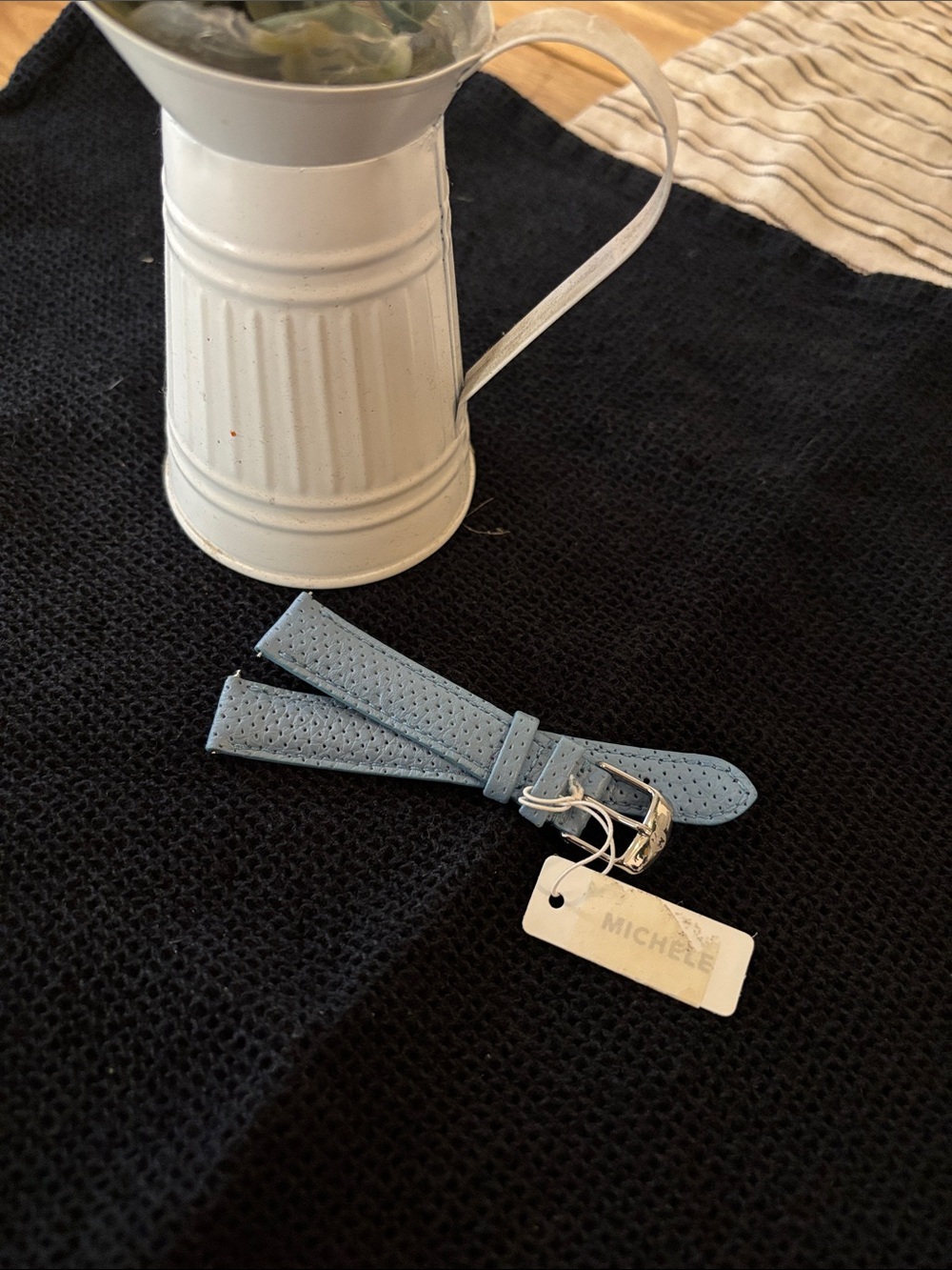 Michele Sky Blue Perforated Leather Watch Strap with Silver Buckle